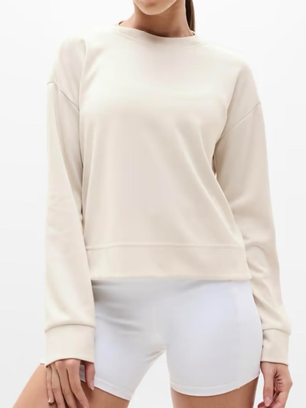 Athleta Women's Seasoft Crewneck Sweatshirt Cream Size S/P FA24 Athleisure Cozy